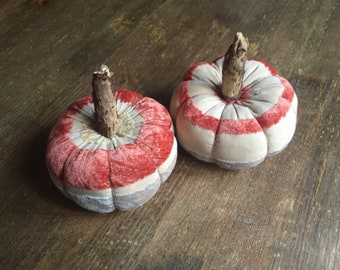 Velvet Pumpkin Striped Coton Fabric Pumpkin Home Halloween Decor Fall, Country Home Accent Fall and Halloween Decor-set of two