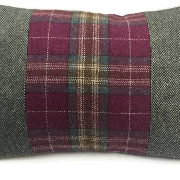 Green and Pink Decorative Oblong / Lumbar Throw Pillow Cover Rectangular Cushion Cover Wool Tweed