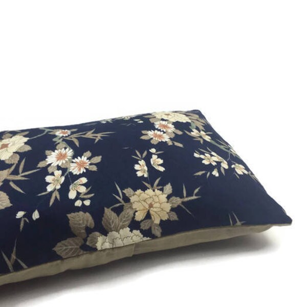 Navy Blue Rectangular Printed Linen/Cotton mix Lumbar Throw Pillow, Decorative Pillow/Cushion Cover, Pillow Cover