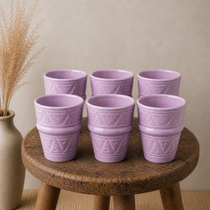 Handmade Moroccan Ceramic Glasses Set of 6 – Lavender Purple – Safi Pottery – Colorful Boho Kitchen Decor Gift