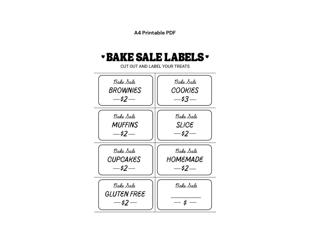 Bake Labels Printable | School Fundraiser Treats (PDF Download) - Etsy