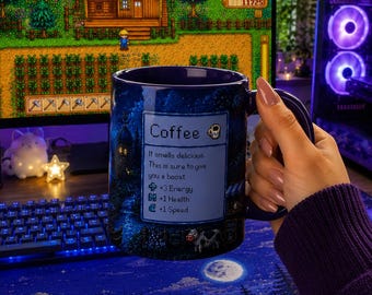 Blue Stardew Valley Mug, Night Sky Coffee Cup, Cozy Gamer Gift