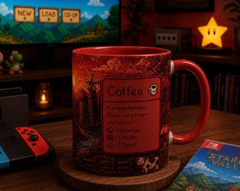Red Stardew Valley Mug, Cozy Coffee Cup, Pixel Art Gamer Gift