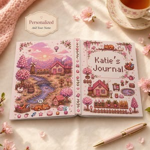 Personalized Pink Journal, Custom Name Stardew Notebook, Cute Cozy Gamer Gift