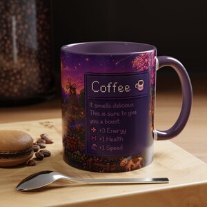 Purple Stardew Valley Mug, Cozy Gamer Coffee Cup, Pixel Art Gift Purple