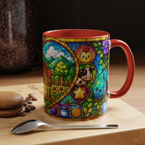 Stardew Valley-mok, koffiekopje in gebrandschilderd glas, gezellig gamercadeau Red