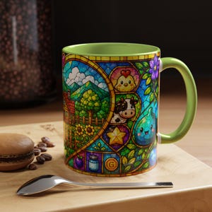 Stardew Valley-mok, koffiekopje in gebrandschilderd glas, gezellig gamercadeau Light Green