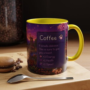 Purple Stardew Valley Mug, Cozy Gamer Coffee Cup, Pixel Art Gift Yellow