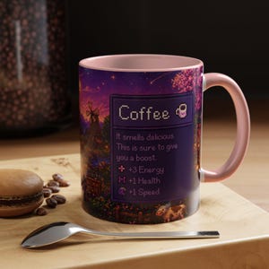 Purple Stardew Valley Mug, Cozy Gamer Coffee Cup, Pixel Art Gift Pink