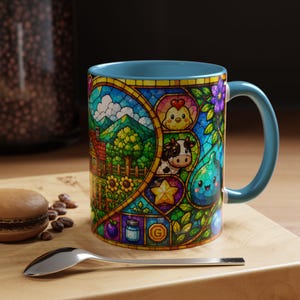 Stardew Valley-mok, koffiekopje in gebrandschilderd glas, gezellig gamercadeau Light Blue