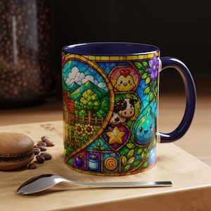 Stardew Valley-mok, koffiekopje in gebrandschilderd glas, gezellig gamercadeau Navy