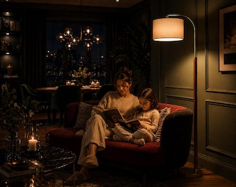 Gold Floor Lamp Mid Century Modern | Vintage Standing Lamp | Adjustable Arc Lamp | Customizable lampshades