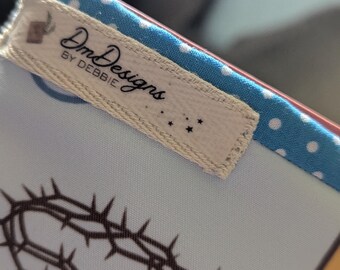 Christian Bible Sleeve with Blue Polka Dot Lining – Satin Ribbon Detail
