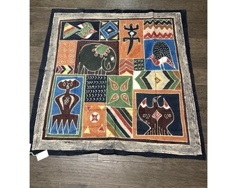 Vintage Hand Dyed Batik Large Cotton Textile Tribal Tapestry Africa 57"