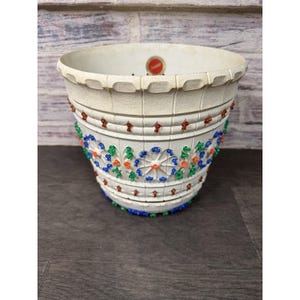 Vaso da fiori vintage anni '70 MCM per prato, grande e raro, decorato con perline colorate.