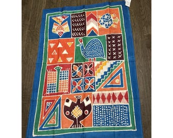Vintage Hand Dyed Batik Cotton Canvas Textile Tribal Tapestry Africa 51x36"