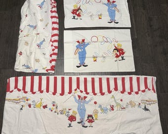 Set di lenzuola per letto singolo con Bozo il Clown, Wamsutta Bigtop Circus, cartone animato vintage della TV.