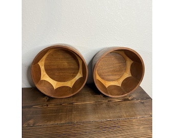 Vintage MCM-houten stapelschalen, tweekleurig mooi