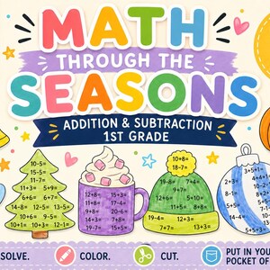 1st Class Seasonal Math Bundle | Zusätzlich und Subtrahieren Handwerk | Herbst Winter Frühling Sommer Aktivitäten | Druckbare Mathe-Zentren