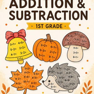 Herbstmathematische Aktivitäten für die 1.Klasse | Addieren und Subtrahieren Arbeitsblätter | Ausschneiden und Einfügen von Math-Zentren