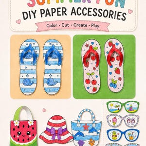 Sommarpappa-pysselpaket | DIY-flip-flops, hattar, solglasögon för barn (PDF-nedladdning)