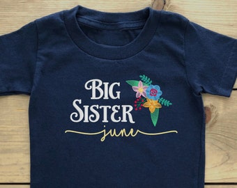 Embroidered Shirt * Big Sister floral detail * Personalized Tee Sibling