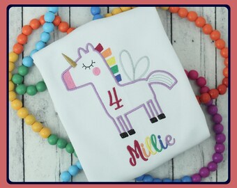 Unicorn Birthday Shirt, Embroidered Tee, 1st 2nd 3rd 4th 5th 6th 7th 8th 9th Bday