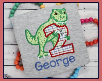 Dinosaur Applique Birthday Shirt * Embroidered BD Shirt * 1st 2nd 3rd 4th 5th 6th 7th 8th 9th 10th * Name shirt * HBD