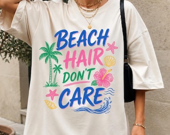 Beach Hair Don't Care Comfort Colors®-shirt, T-shirt voorjaarsvakantie, zomershirt, nautisch T-shirt Beach Vibes, trendy zomershirt