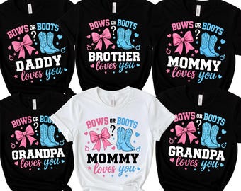 Benutzerdefinierte Schleifen oder Stiefel Mama liebt Sie Comfort Colors® Shirt, niedliches Geschlecht offenbaren Familiengeschenk, Babyparty-Grafik-T-Stück, Babyparty-Familiengeschenk
