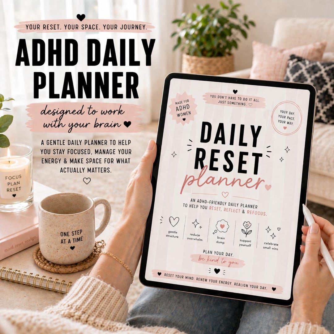 ADHD Daily Reset Planner | Gentle Productivity for Overwhelmed Women ...