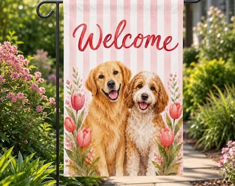 PERSONALIZABLE Pet Garden Flag, CUSTOMIZABLE Dog And Cat Welcome Sign, Lavender Floral Yard Decor, Housewarming Gift For Pet Lover