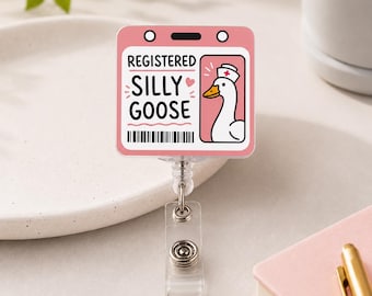 Rolig sjuksköterskebricka, Silly Goose akrylbricka, söt medicinsk ID-klämma, sjuksköterskekollega födelsedagspresent till hennes kontorspersonal