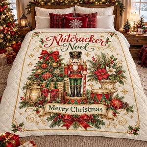 Nutcracker Christmas Quilt Blanket, Vintage Noel Holiday Bedding, Classic Red And Green Festive Decor, Cozy Winter Throw, Gift For Mom