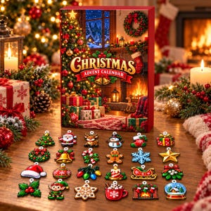 Calendario de Adviento de Navidad con dijes, 24 cajas sorpresa de adornos festivos, Papá Noel, muñeco de nieve y reno, cuenta regresiva, regalo navideño para niños