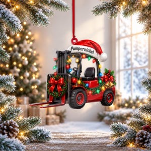 Personlig gaffeltruckdekoration, julklapp till gaffeltruckförare, akryldekoration med eget namn, minnessak till lagerarbetare, högtidsdekoration