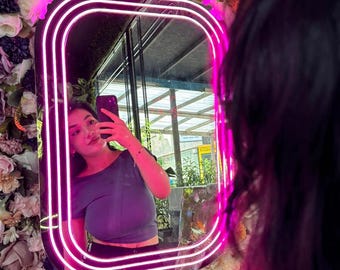Neonlichtspiegel: handgemaakte led-muurdecoratie, make-upspiegelverlichting, cadeau voor vriendin