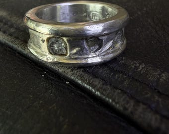 Raw Sand Cast Sapphire Statement Band | Handmade Sterling Silver Ring