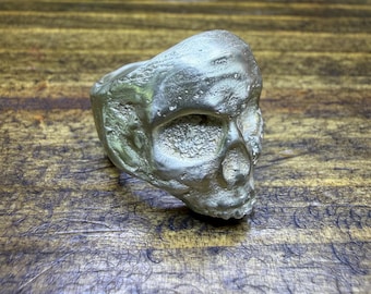Hand Cast Sterling Silver Skull Ring – Sand Cast, Raw Organic Texture Statement
