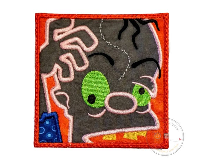 zombie in a block iron on applique no sew machine embroidered halloween patch crazy