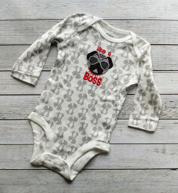 Like a Boss Dog Embroidered Baby Onesie or Toddler Shirt in White only; made to order; gift under 20 Il_570xn
