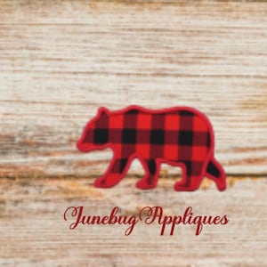Embroidered Lumberjack Plaid Bear Iron-On Applique