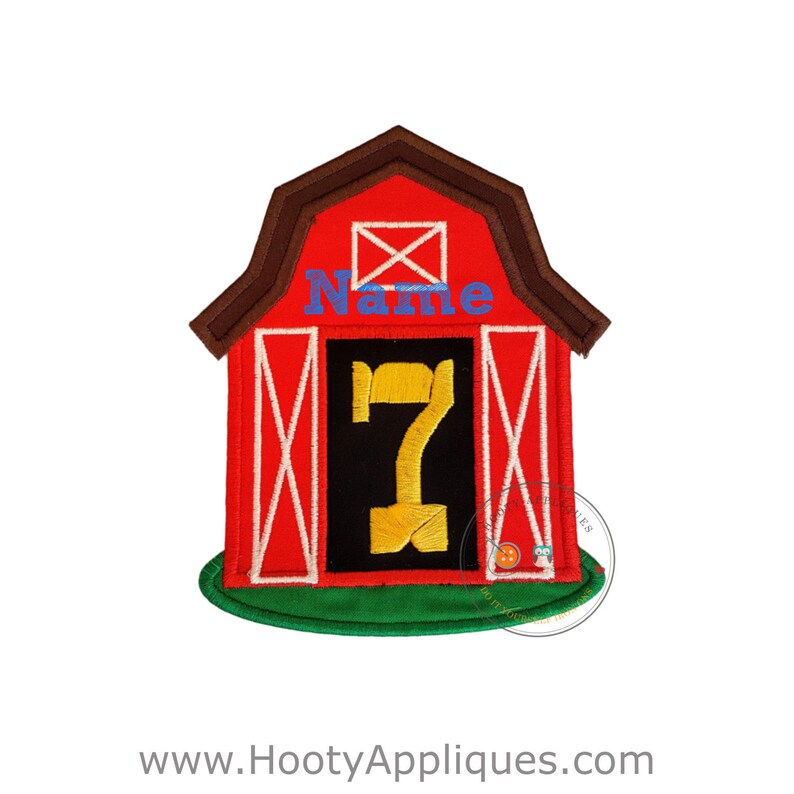 Big Red Barn Iron On Applique With Large Birthday Number 7 Etsy