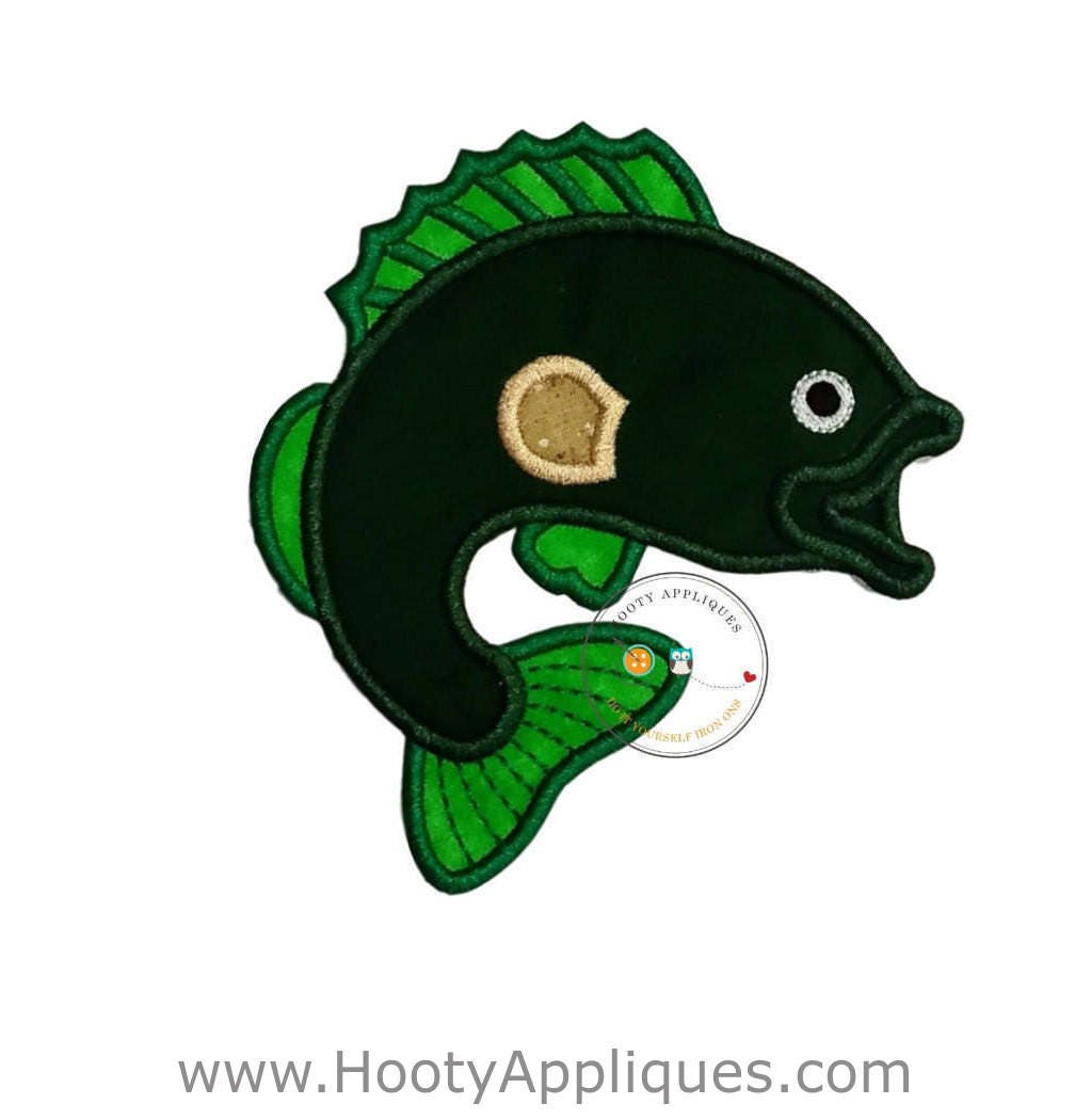 Iron on Applique Embroidered Patch 693680-B BlueGreen Stripe Bass Natural Fish Facing Right