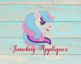 Embroidered Unicorn Head Applique: Glitter Vinyl Iron-On Patch