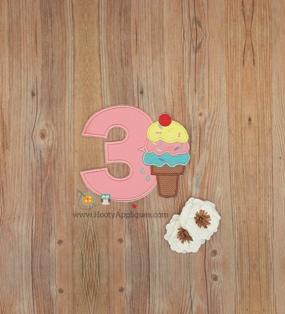 Embroidered Ice Cream Cone Numbers | Iron-on Applique Birthday Numbers | DIY Iron-on | Birthday Numbers 1 to 9 | Ice Cream Cone Il_570xn