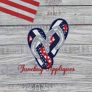 Embroidered Patriotic Flip Flops, Silver Sequin Straps, 4th of July Applique