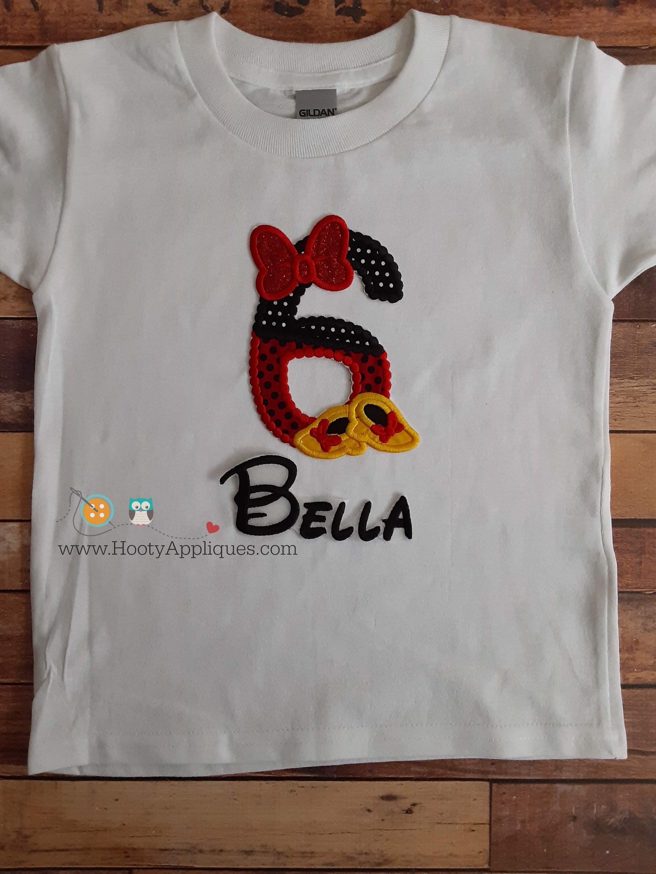 minnie mouse inspired embroidered birthday numbers 1 9 in red black and yellow made to order