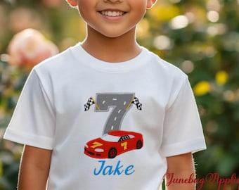 Embroidered Race Car Tee | Birthday Numbers 1-9 | Peronalized Keepsake Shirt | Made to Order