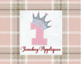 Embroidered Princess Crown Applique: Birthday Number Iron-on Patch